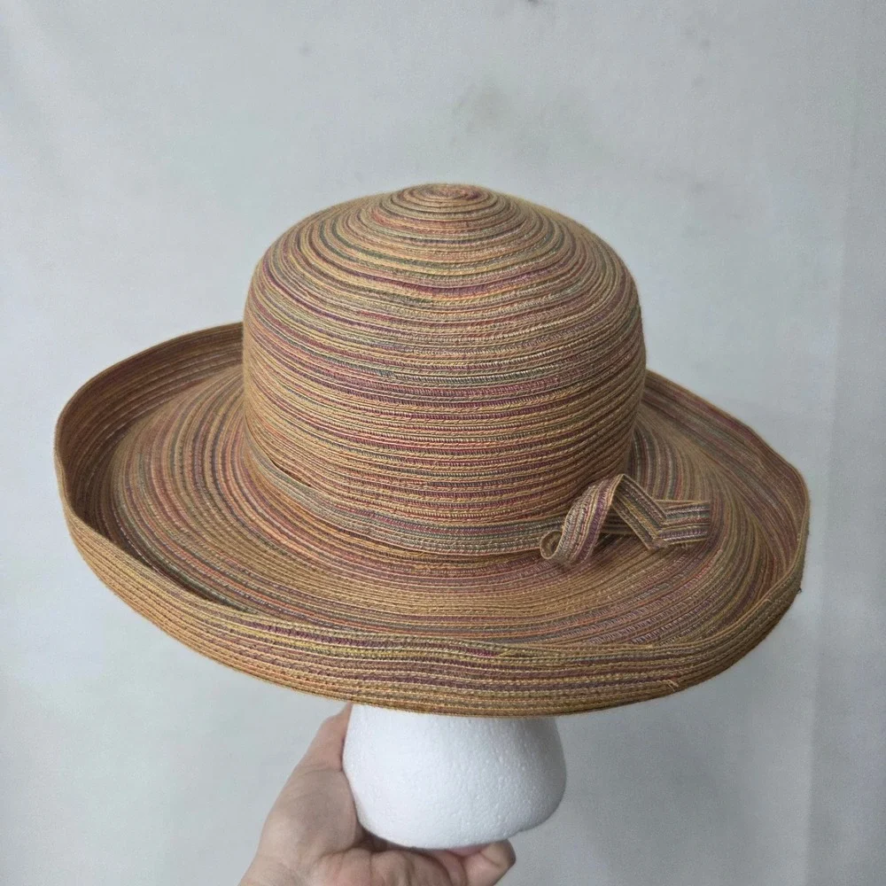 Scala Collezione Sun Hat Womens‎ One Size Multicolor Striped Wide Brim Bow Beach
